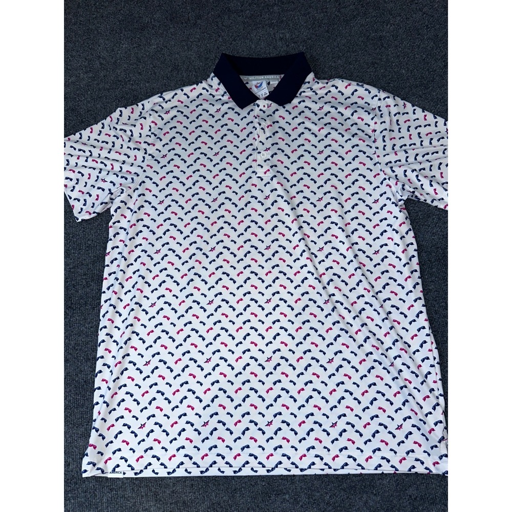 PUMA Volition America Golf Polo Mens XL White Patriotic Sunglasses Print Shirt